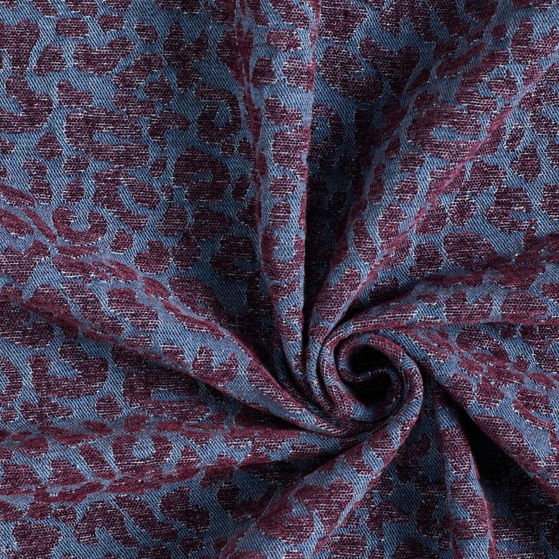 Tessuto per pantaloni effetto denim con stampa leopardata – melanzana/colore blu jeans,  image number 3