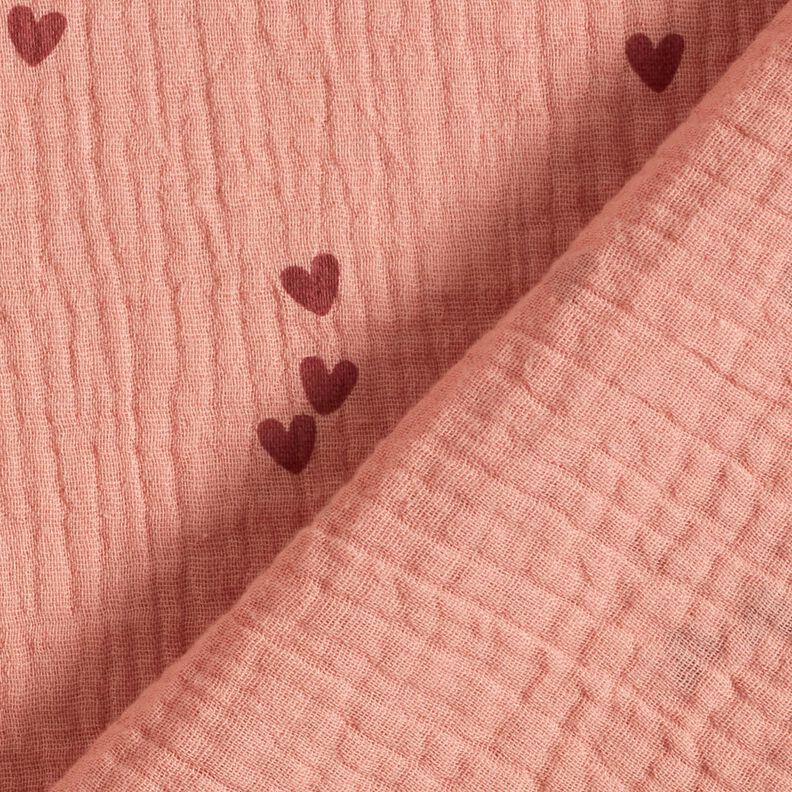 mussolina / tessuto doppio increspato Cuori sparsi – rosa antico scuro/rosso borgogna,  image number 4