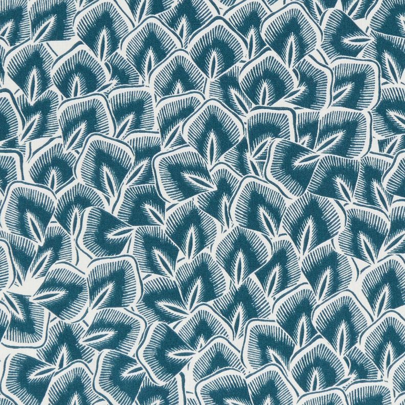 tessuto in cotone cretonne Foglie astratte – blu oceano/avorio,  image number 1