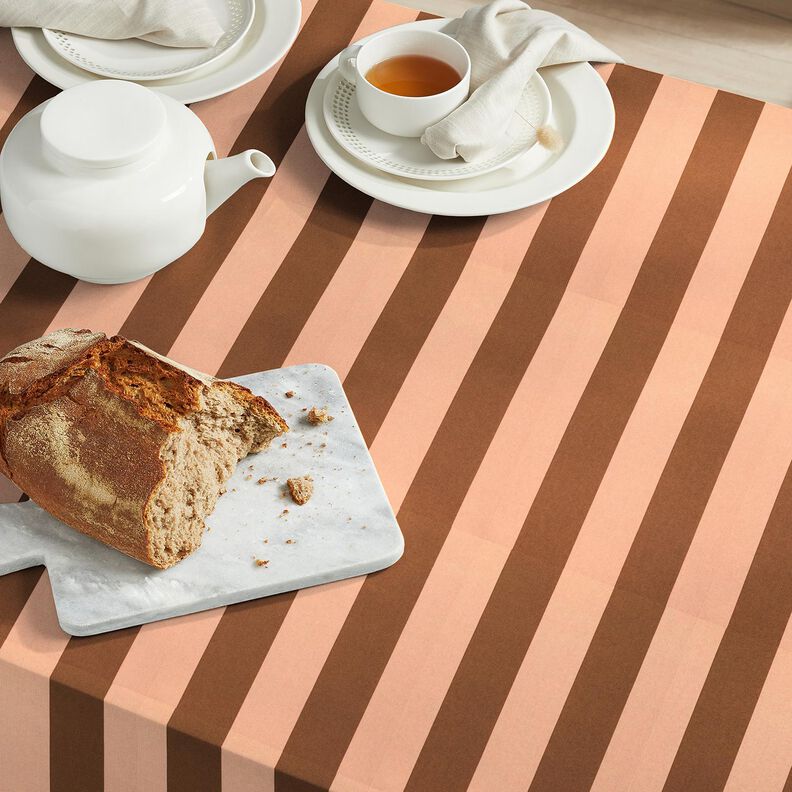tessuto arredo tessuti canvas Righe gioiose – salmone/marrone,  image number 6