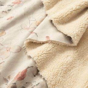 Velluto elasticizzato con rovescio in Sherpa e delicati fiori | Katia Fabrics – naturale, 