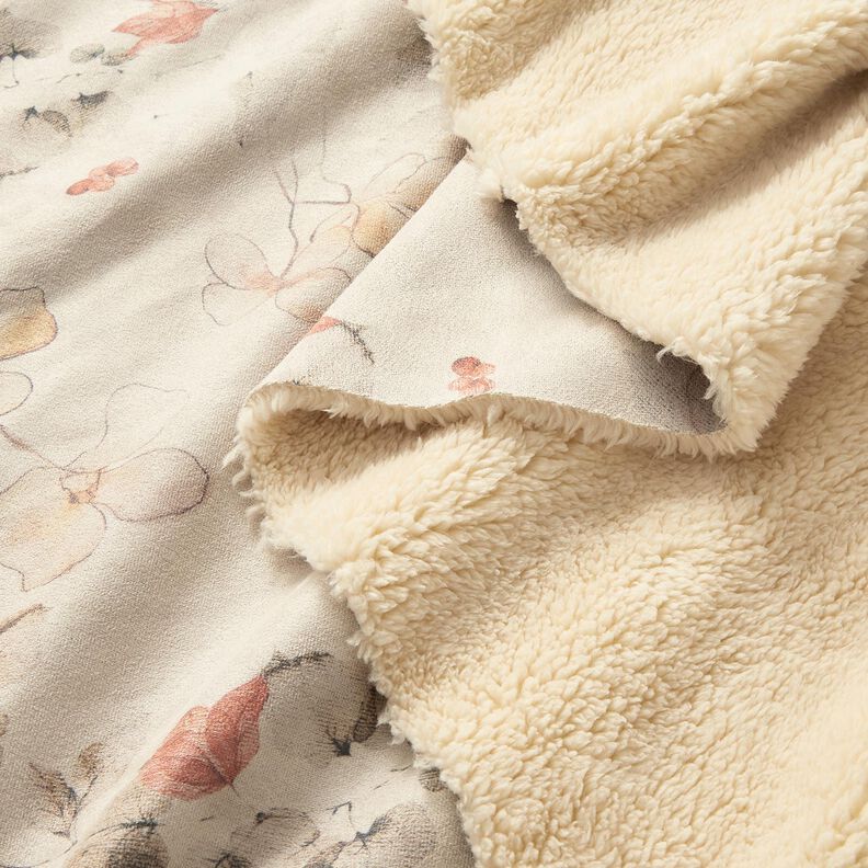 Velluto elasticizzato con rovescio in Sherpa e delicati fiori | Katia Fabrics – naturale, image number 2