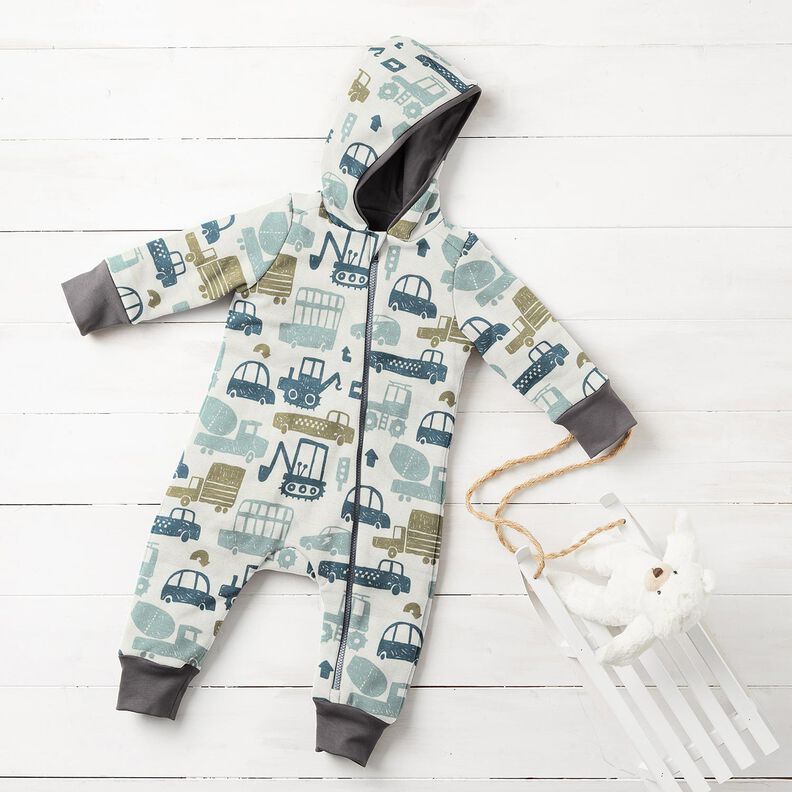 French terry, felpa estiva Veicoli scarabocchiati &ndash; bianco/blu,  image number 8