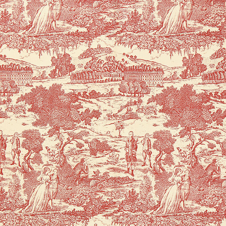 tessuto arredo mezzo panama toile de jouy – rosso carminio/crema,  image number 1
