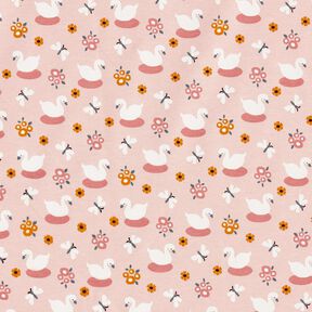 jersey di cotone Graziosi cigni – rosa chiaro/bianco, 