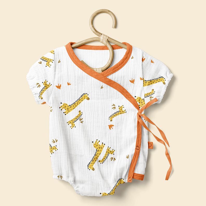mussolina / tessuto doppio increspato giraffe – bianco/giallo sole,  image number 6