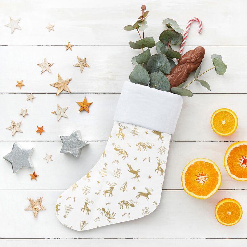 tessuto in cotone cretonne Renne e stelle – avorio/oro, image number 5