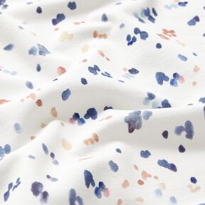 GOTS jersey di cotone Stampa digitale pois all’acquerello – bianco/indaco, 