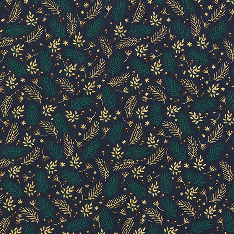 tessuto in cotone popeline Rami e bacche – blu notte/oro, image number 1