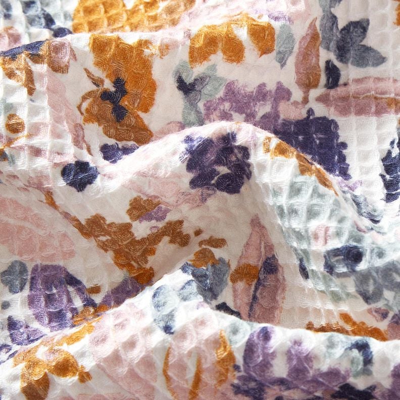 piqué nido d’ape fiori acquerello | Poppy Fabrics – bianco/lavanda,  image number 2