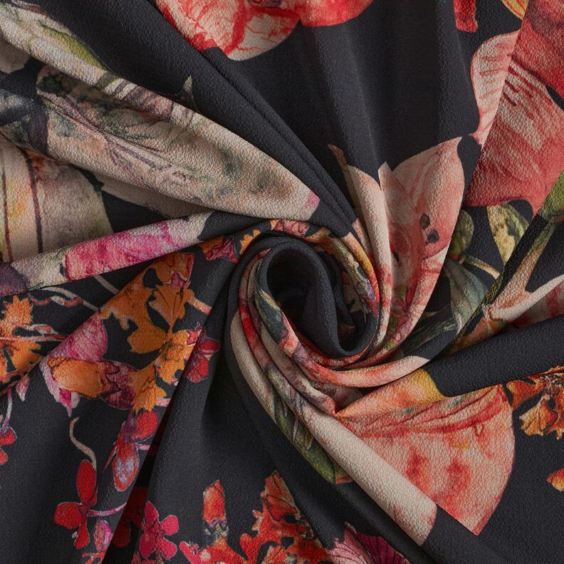 Quadri di fiori in chiffon crêpe – nero,  image number 3