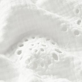 mussolina / tessuto doppio increspato ricami a giorno fiori – bianco, 