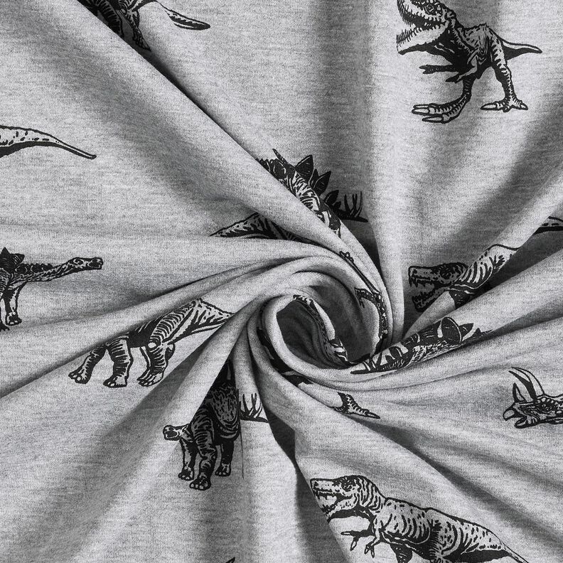 French terry, felpa estiva dinosauri – argento/nero, image number 3