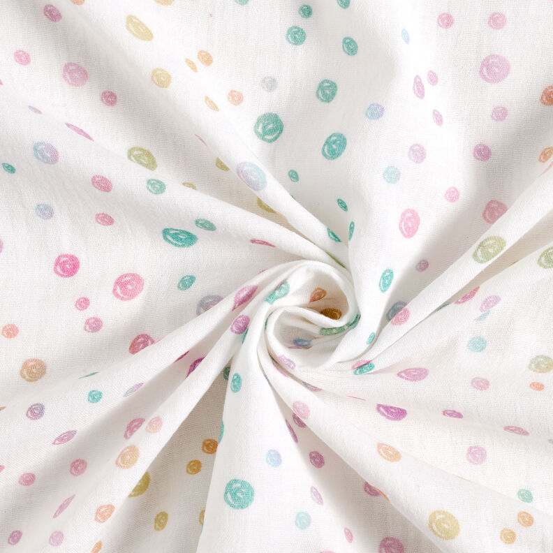 mussolina / tessuto doppio increspato Pois scarabocchiati multicolore stampa digitale – bianco lana,  image number 3