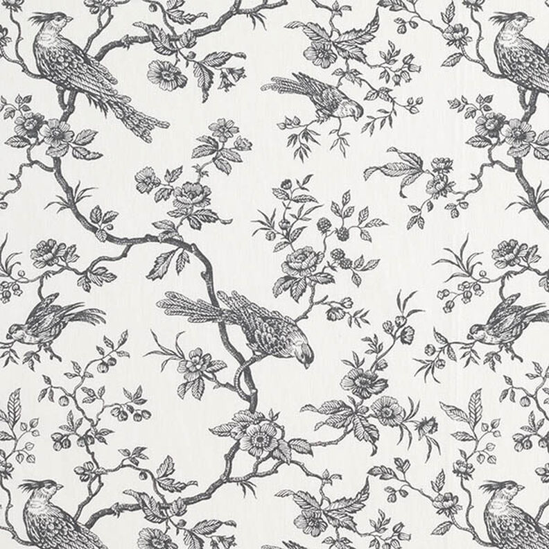tessuto in cotone cretonne Uccelli – grigio ardesia/bianco lana,  image number 1