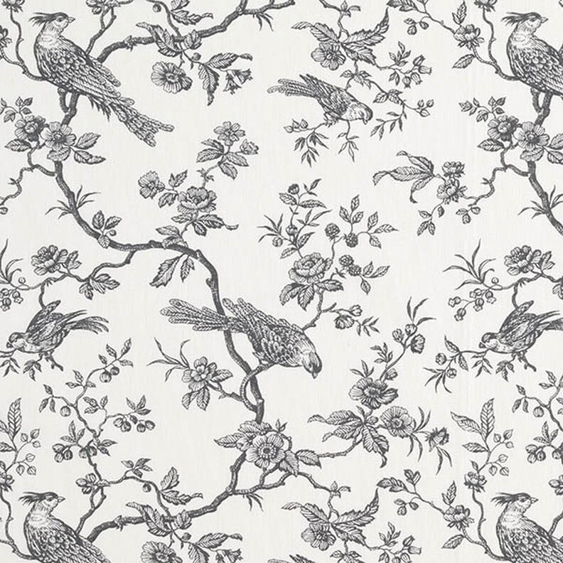 tessuto in cotone cretonne Uccelli – grigio ardesia/bianco lana,  image number 1