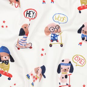 jersey di cotone cane su skateboard stampa digitale | Poppy Fabrics – avorio/oro rosa, 