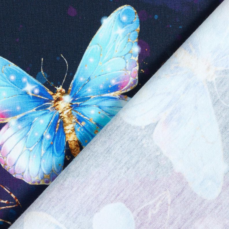 jersey di cotone Farfalle e fiori scintillanti | Glitzerpüppi  – blu notte/blu ghiaccio,  image number 4