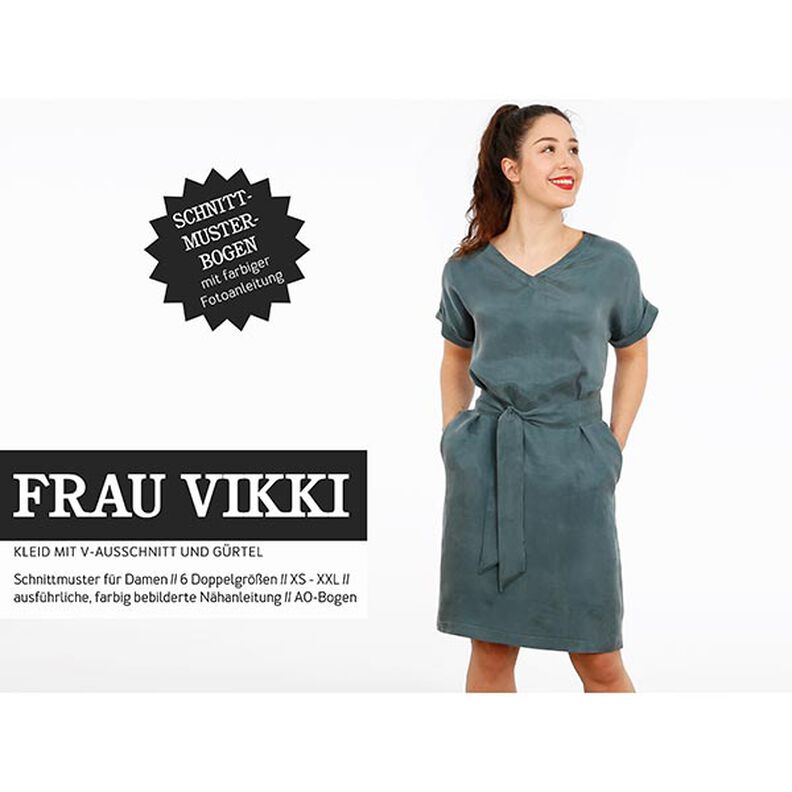 FRAU VIKKI - abito ampio con scollo a V e cintura, Studio Schnittreif  | XS -  XXL,  image number 1