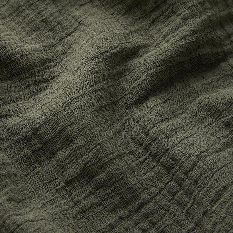 bambù mussolina / tessuto doppio increspato struttura – verde oliva,  image number 2
