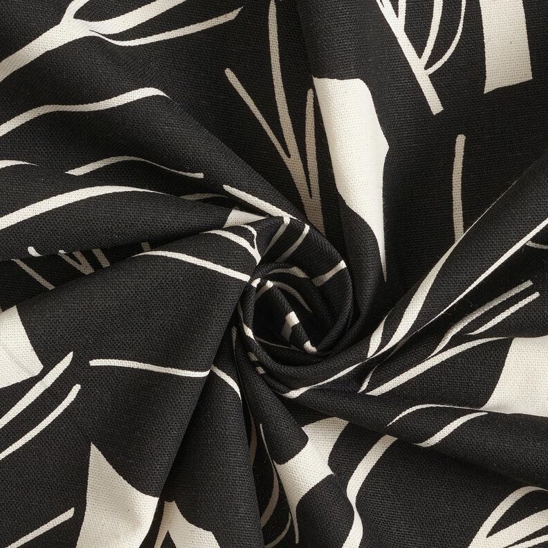 tessuto arredo panama Foglie eleganti – nero/naturale,  image number 3