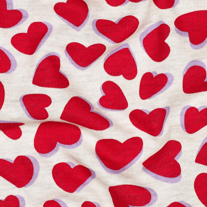 felpa garzata cuori | Poppy Fabrics – naturale/rosso,  image number 2