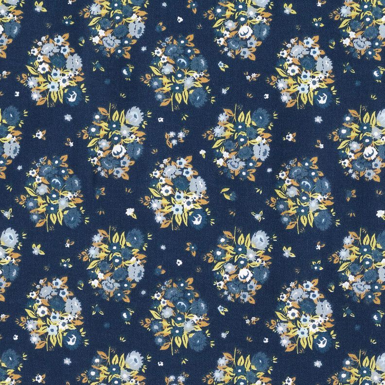 popeline di cotone bio Mazzo di fiori – blu marino,  image number 1