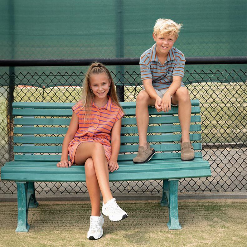 Maglia in spugna righe | Poppy Fabrics – arancione/lillà rosso,  image number 7