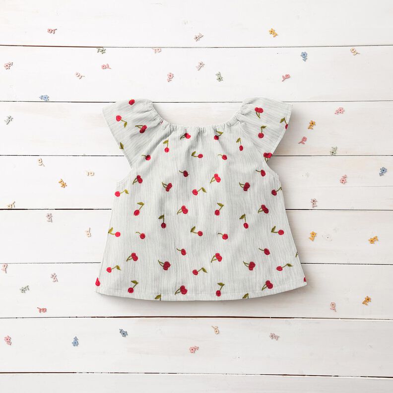 mussolina / tessuto doppio increspato Ciliegie ricamate | Poppy Fabrics – bianco/rosso fuoco,  image number 6