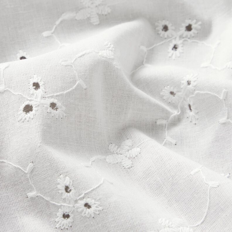 Tessuto in cotone con ricamo forato a viticci di fiori – bianco,  image number 2