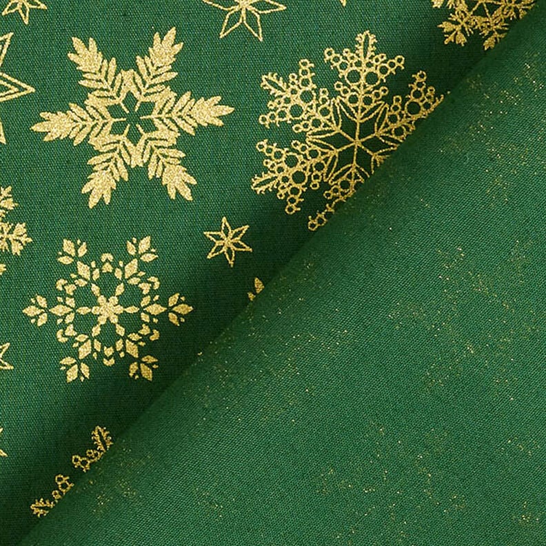 tessuto in cotone popeline Cristalli di neve – verde/oro,  image number 4