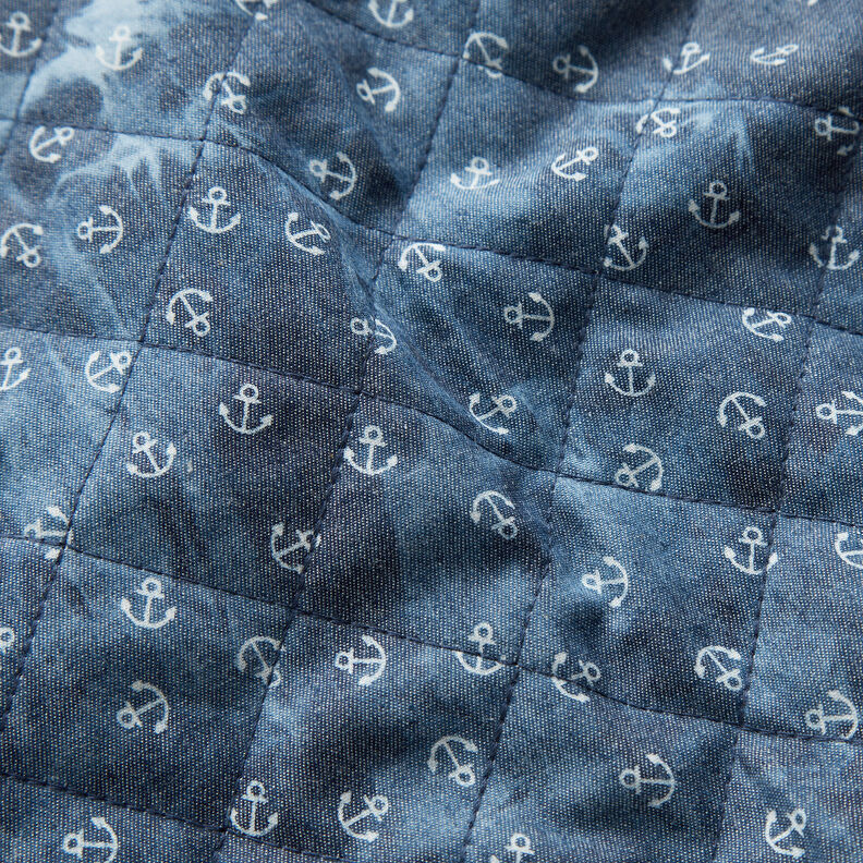 Tessuto Chambray trapuntato con ancora batik – colore blu jeans,  image number 2