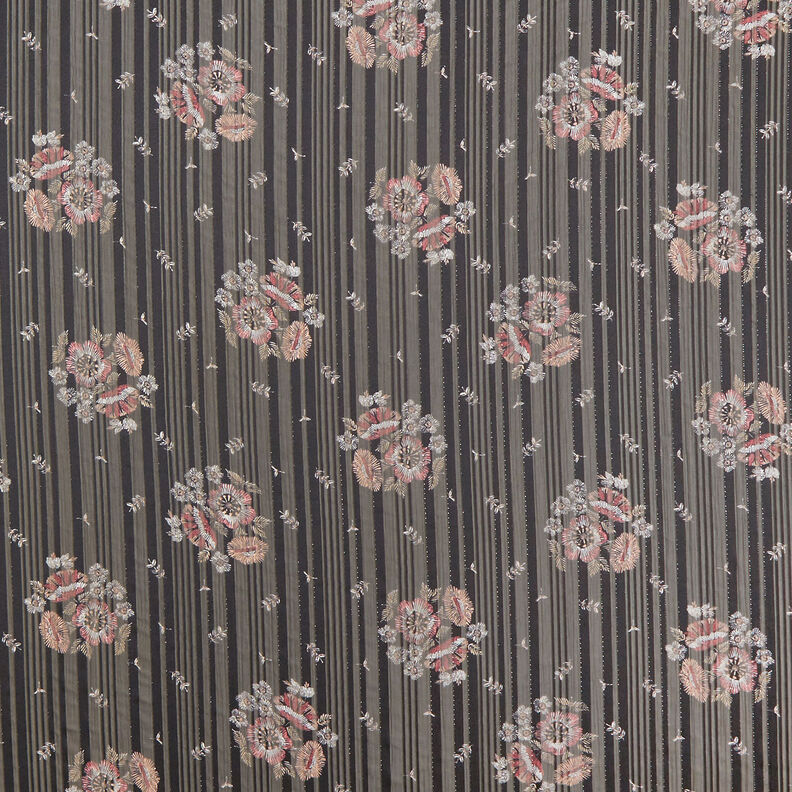 Chiffon con fiori in raso e righe metalliche – nero/bianco,  image number 1