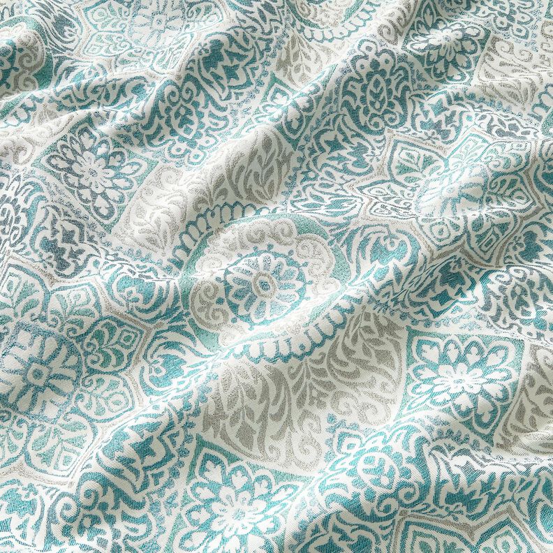 tessuto arredo Jacquard Eleganti piastrelle &ndash; petrolio chiaro/beige chiaro,  image number 2