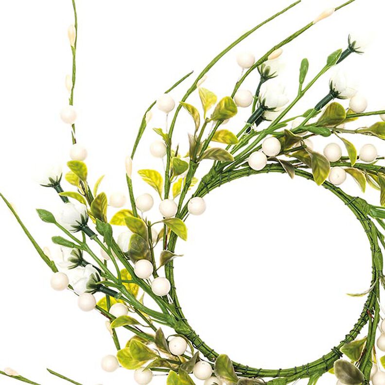 corona decorativa con fiori e bacche [Ø11 cm/ 39 cm] – bianco/verde,  image number 2