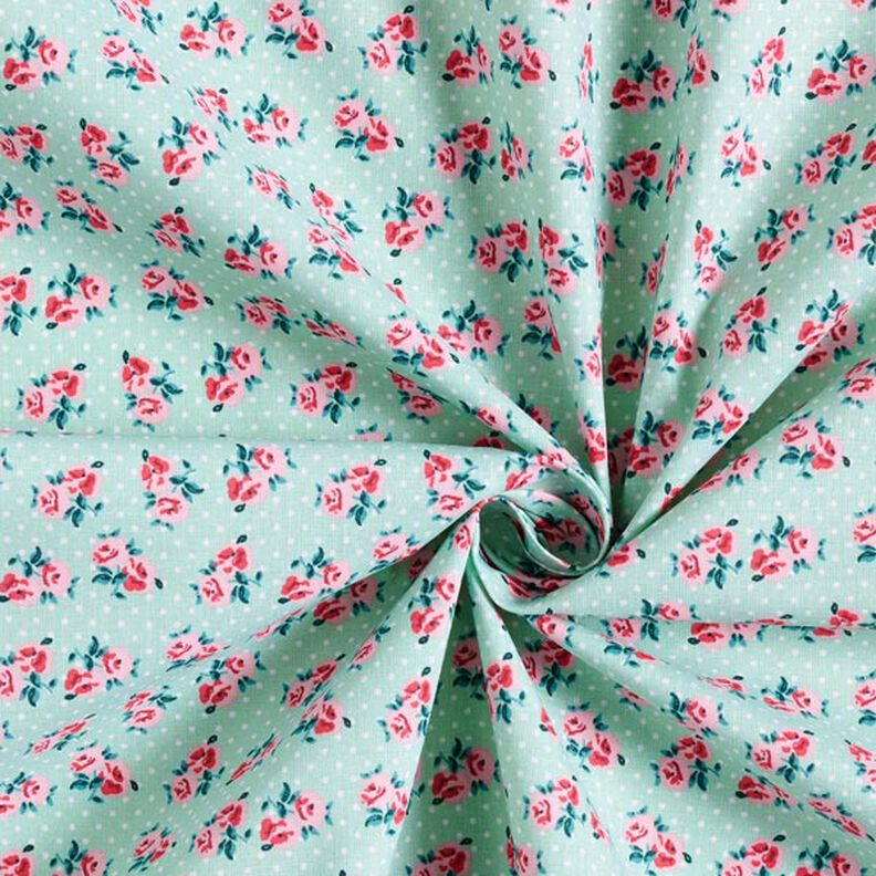 tessuto in cotone cretonne piccole rose – verde menta,  image number 4