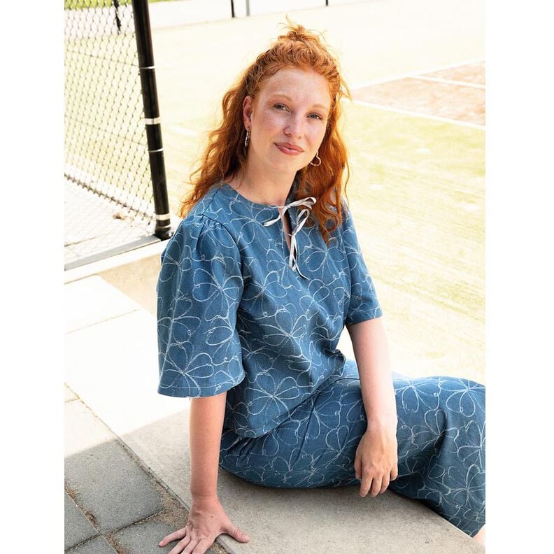 jeans Jacquard fiori | Poppy Fabrics – colore blu jeans,  image number 6