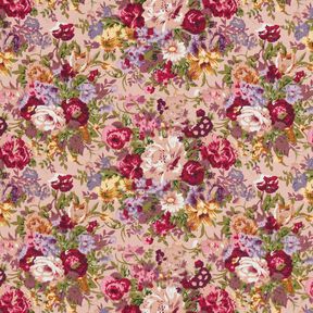 popeline di cotone Bouquet di fiori romantici – rosa antico chiaro/rosso carminio, 