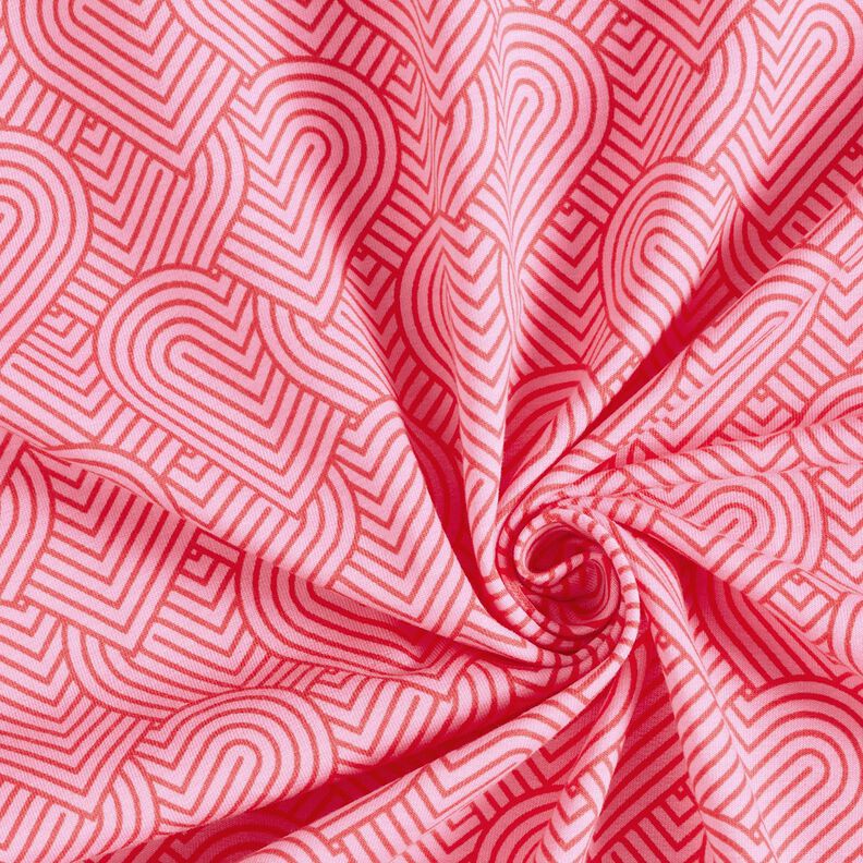 French terry, felpa estiva Cuori sovrapposti – rosa/rosso fuoco,  image number 3