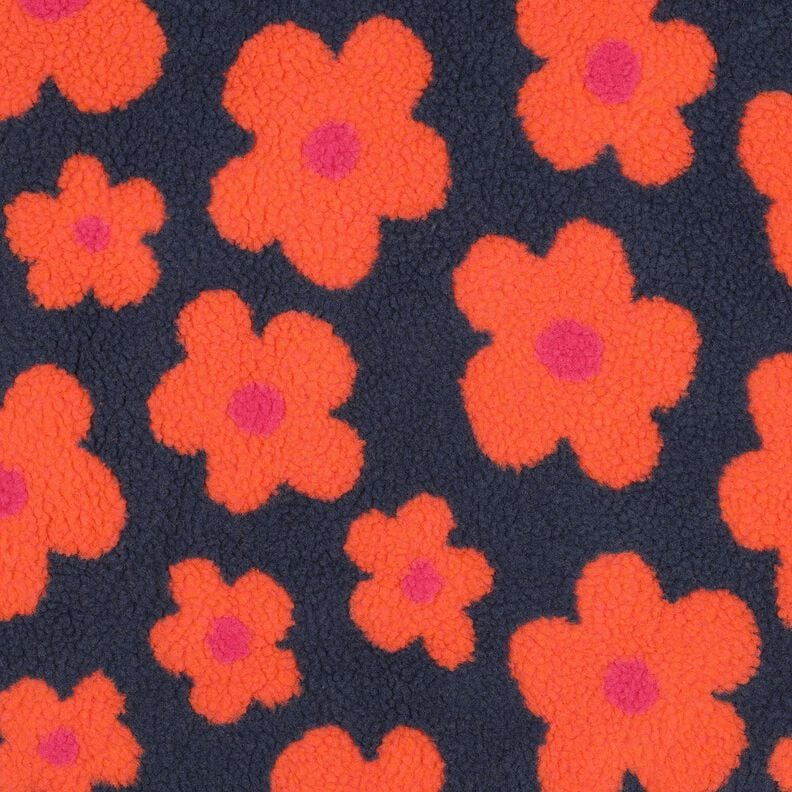 tessuto peluche fiori | Poppy Fabrics – blu marino/arancione, image number 1