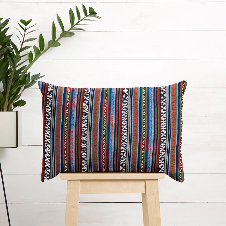 tessuto arredo Jacquard Strisce astratte – blu marino/rosso carminio, image number 6