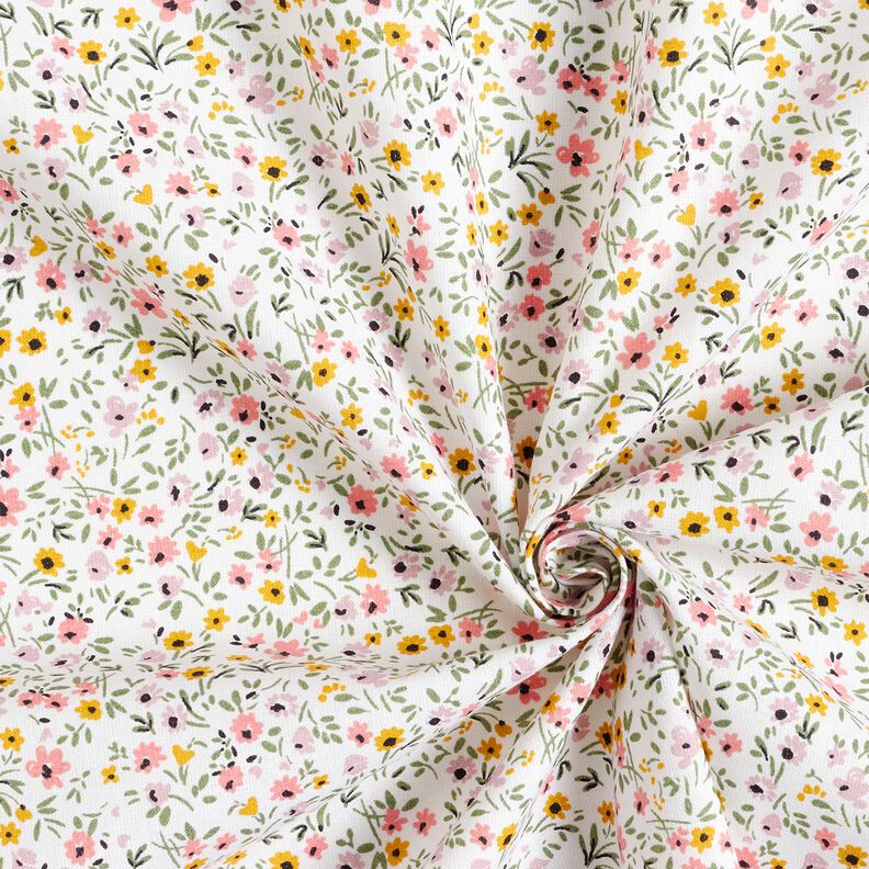tessuto in cotone cretonne Fiorellini delicati – bianco/rosa anticato, image number 3