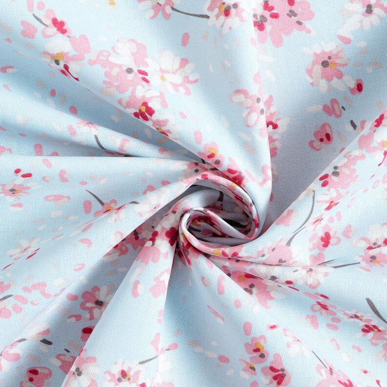 tessuto arredo mezzo panama Rami di fiori di ciliegio – azzurro/rosa,  image number 3