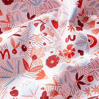 tessuto in cotone cretonne fiori astratti – bianco/rosa, 