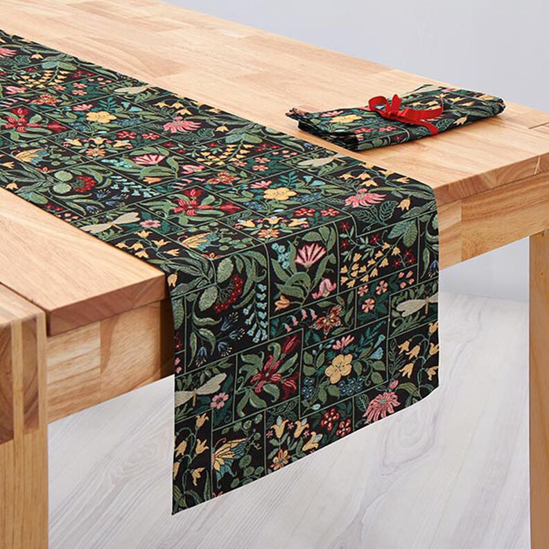 tessuto arredo gobelin Piastrelle floreali – nero,  image number 7