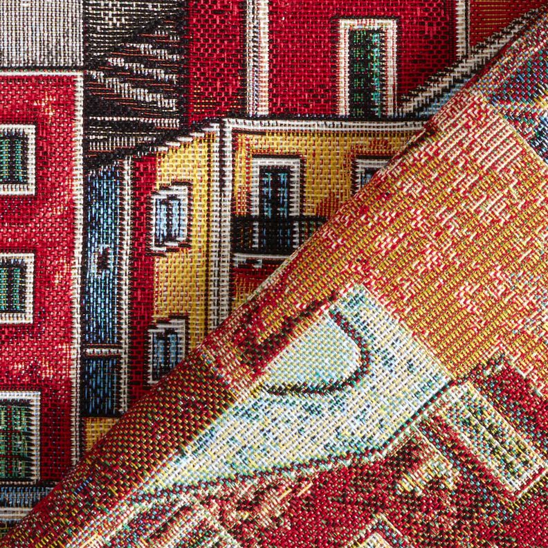 tessuto arredo gobelin Piccola città variopinta – rosso carminio/blu,  image number 4