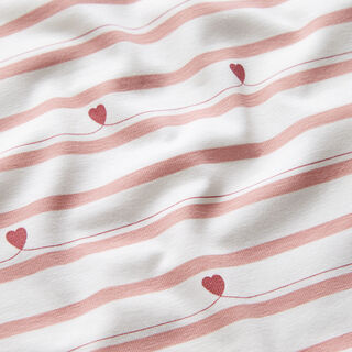 jersey di cotone Righe e cuori – bianco lana/rosa anticato, 