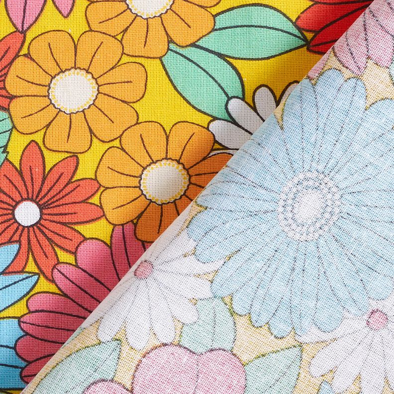 tessuto in cotone cretonne Grandi fiori retrò – turchese/giallo sole,  image number 4