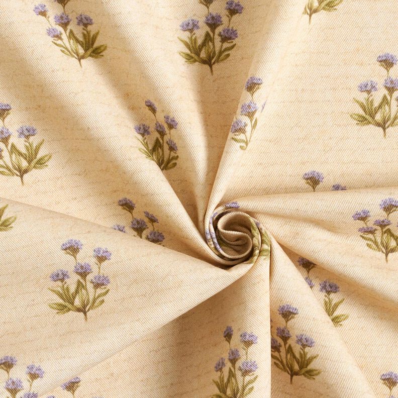 tessuto arredo tessuto spinato in cotone Fiori e scritta  – beige,  image number 3