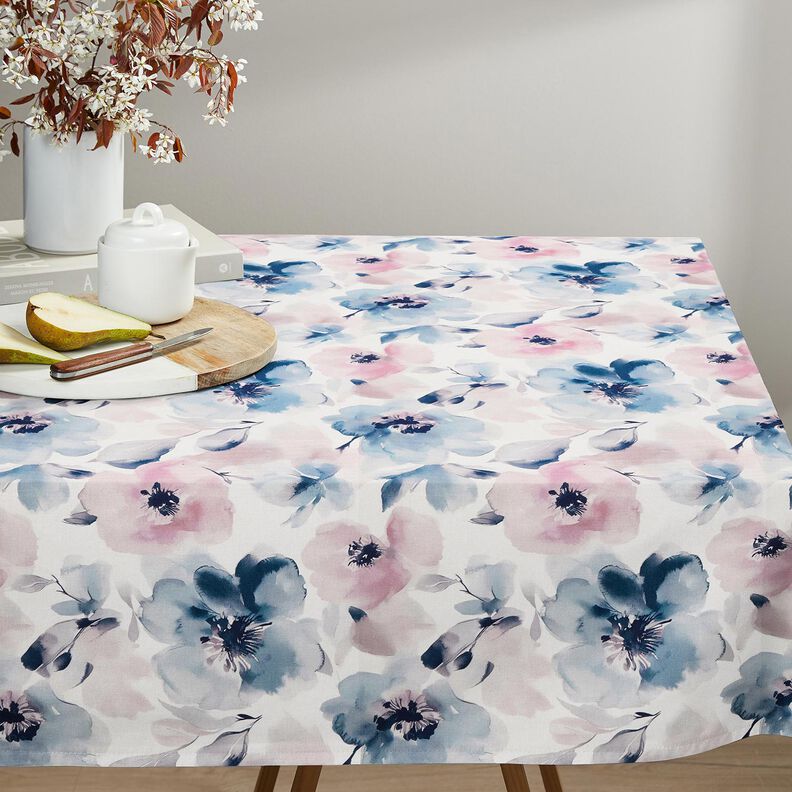 tessuto arredo mezzo panama Grandi fiori acquerellati – bianco/violetto pastello, image number 8